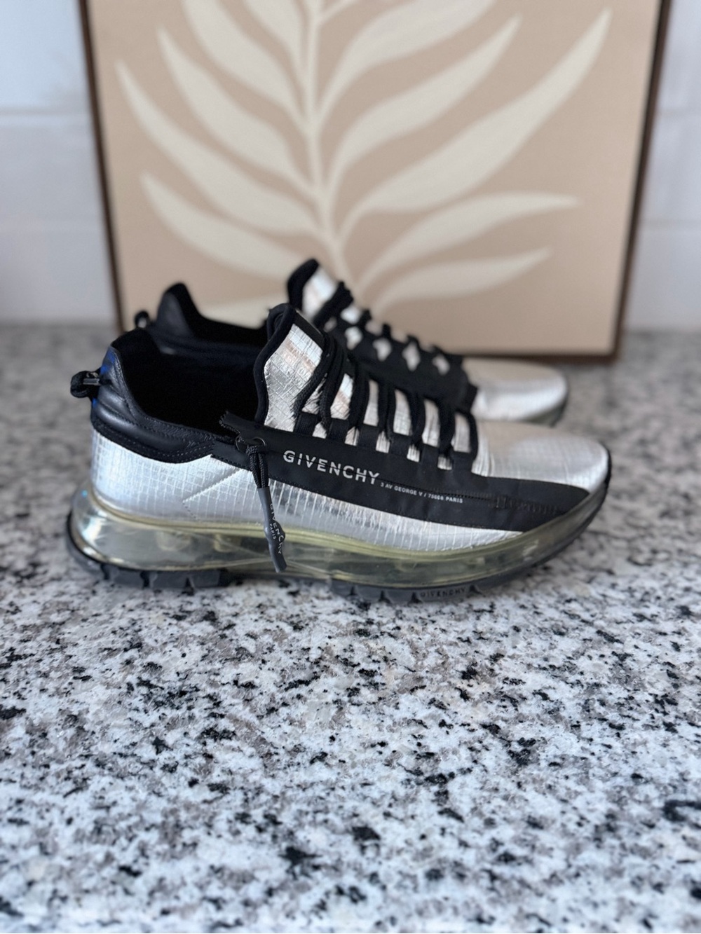 Givenchy Men's Silver and Black Transparent Sole Lace-Up Sneakers